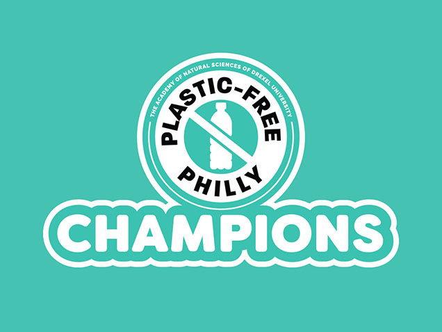 plastic free philly champions anti plastic logo on turquoise background
