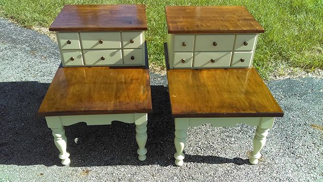 two wooden end tables