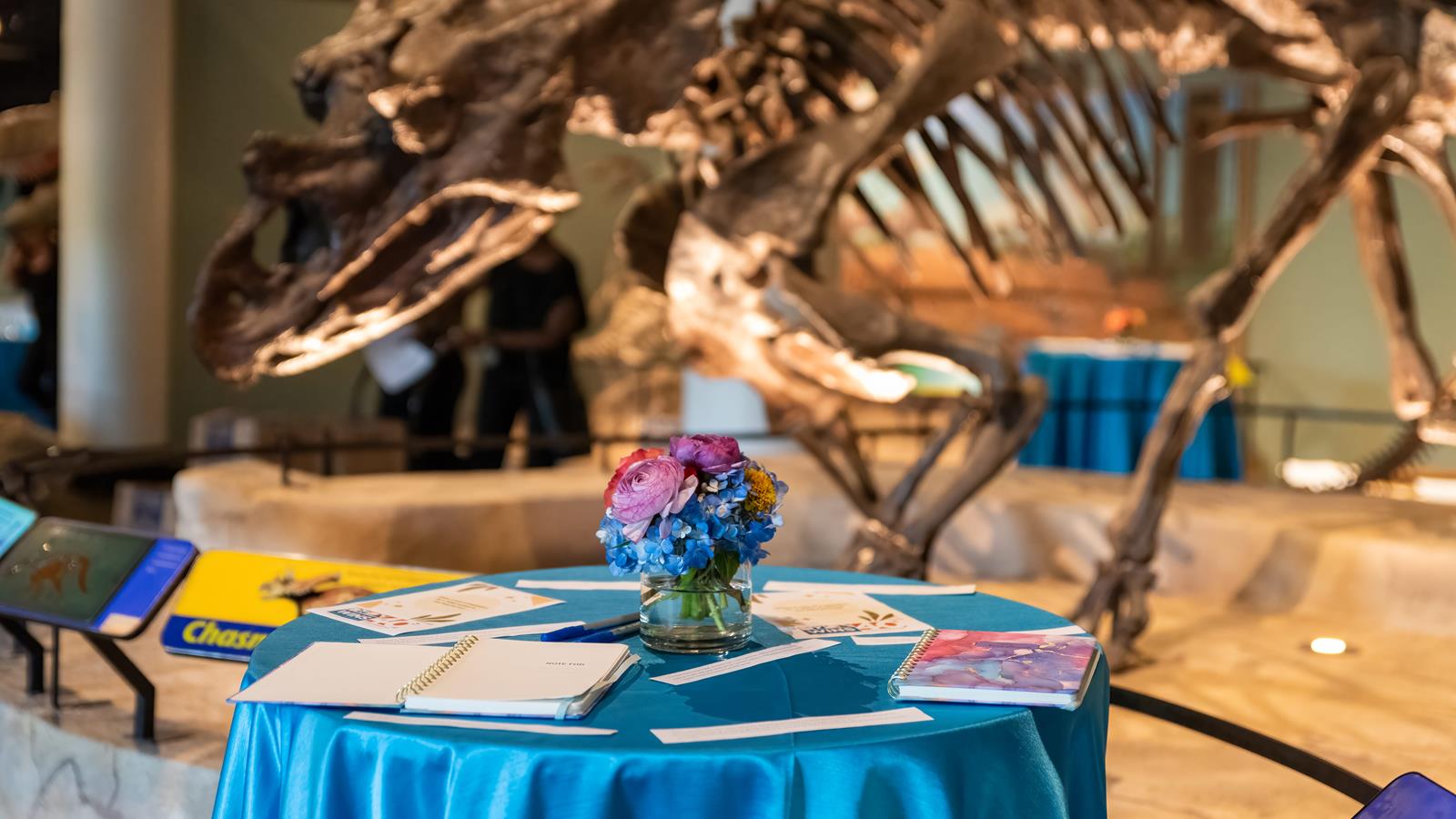 A decorated table in Dinosaur Hall.
