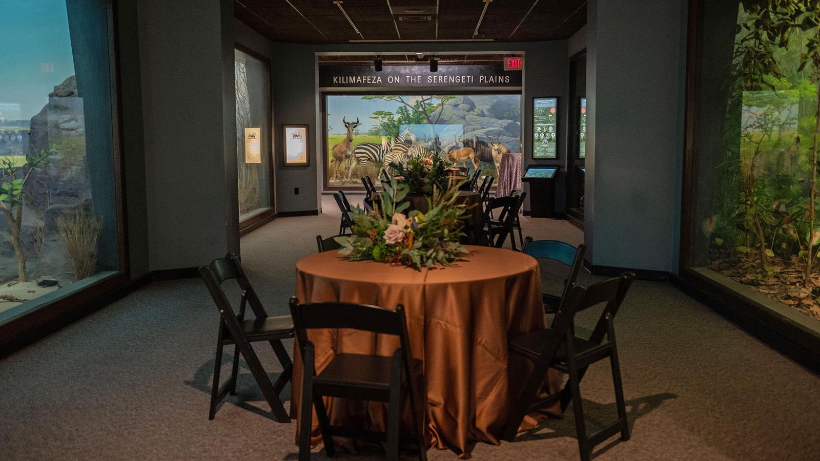 A table decorated in the African and Asian Hall.