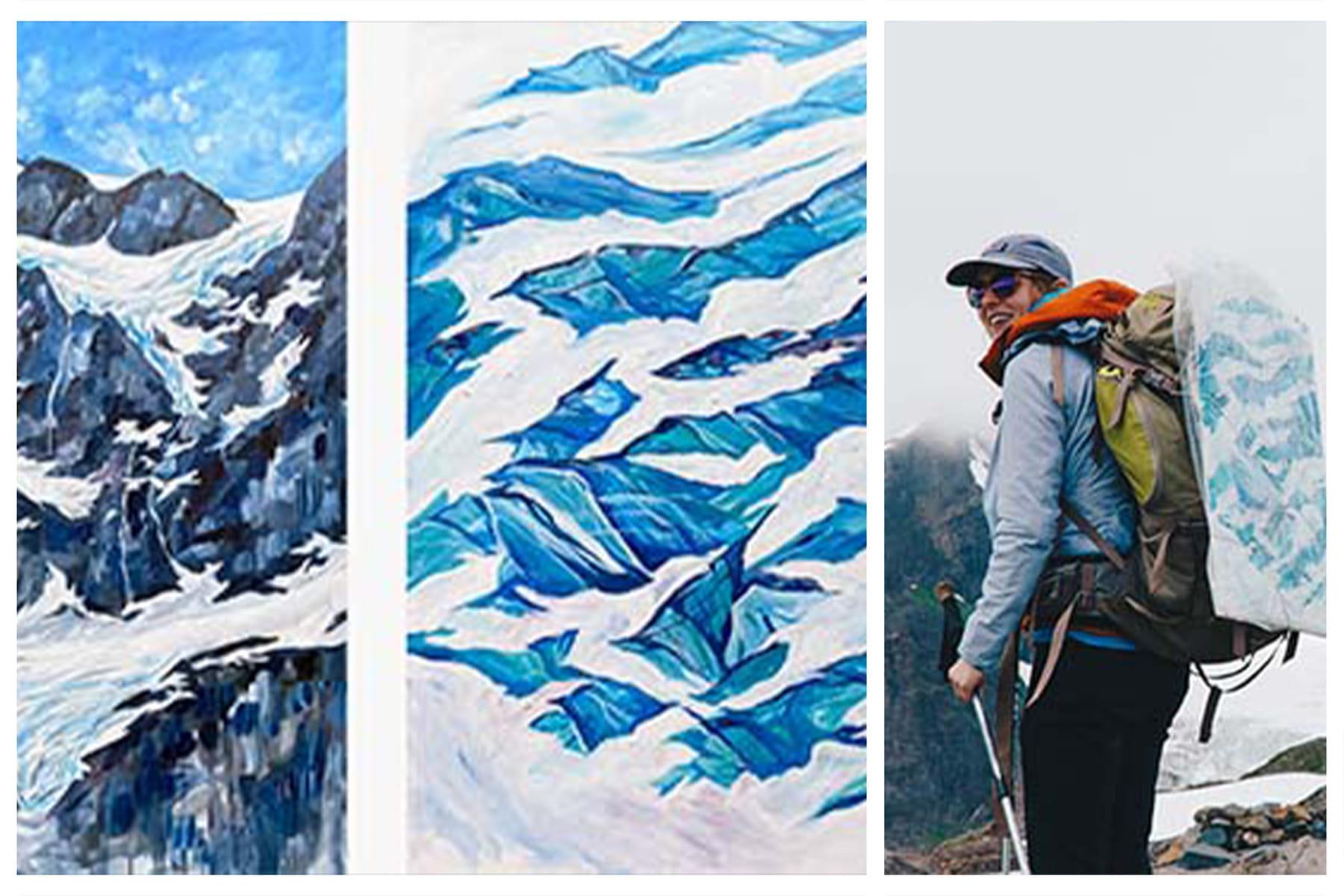 An image of eckelberry recipient, Claire Giordano, and their watercolor image of mountains.