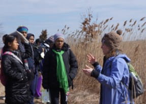 WINS girls on a field trip to a Delaware  marsh.