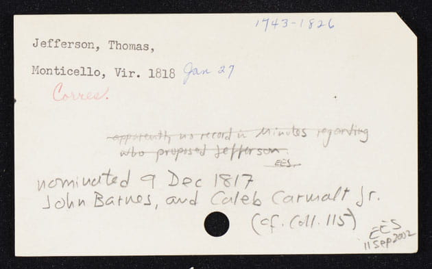 Thomas Jefferson membership card