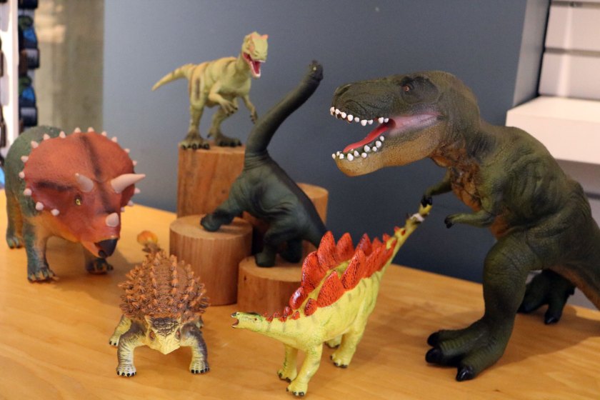 Rubber dinosaurs, large and small