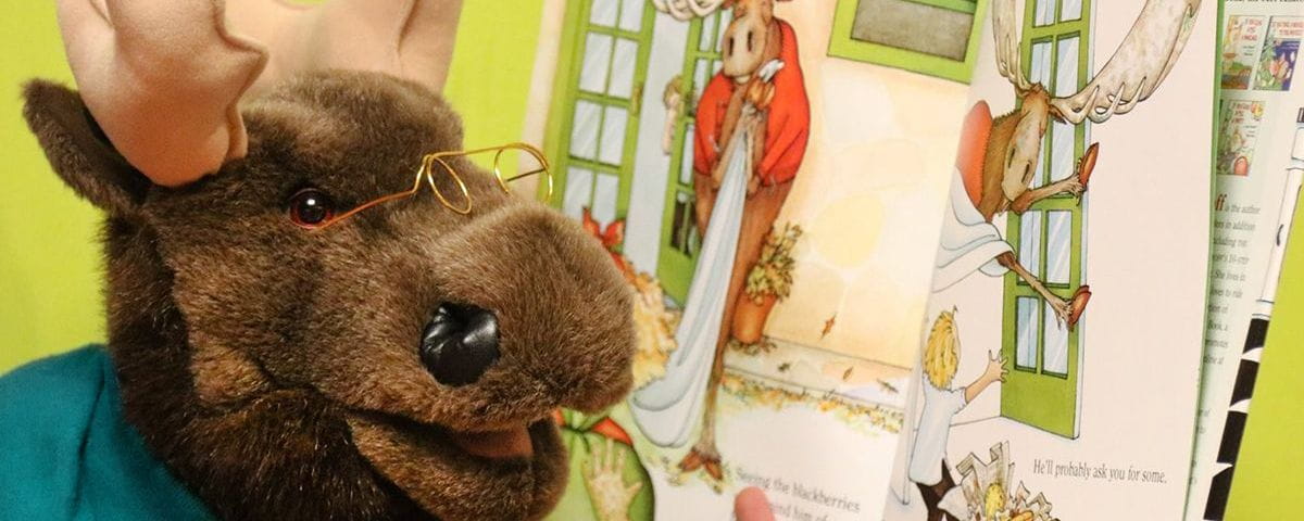 Marty the Moose, a stuffed moose puppet