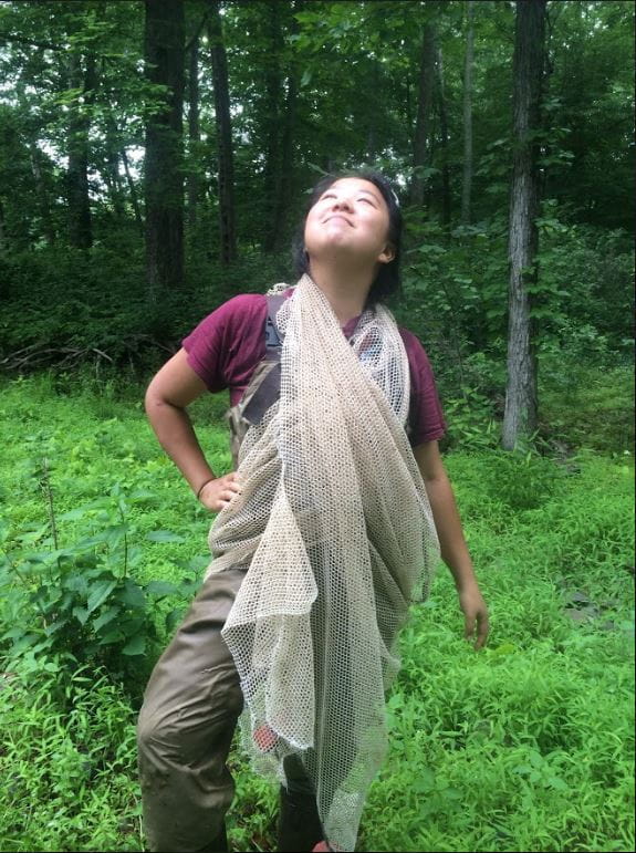 Amanda draped in block net