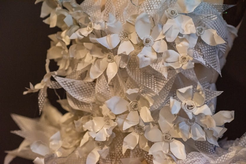 white flowers on dress
