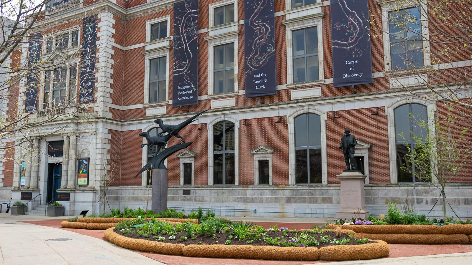 Exterior of the Academy of Natural Sciences with a Native plant garden in front