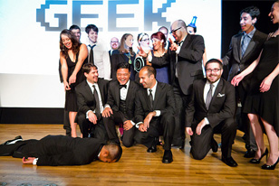 2011 Geek Award recipients goofing off onstage