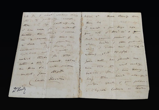 photo of the letter from Charles Darwin to Joseph