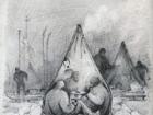 illustration of Scott's Antarctic party huddled in a tent