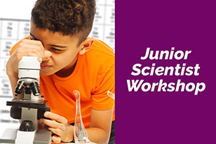 Child looking through a microscope "Junior Scientist Workshop"