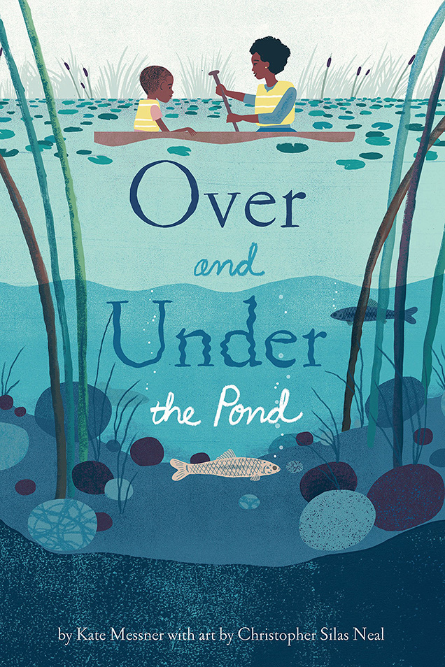 Two people in a canoe with the text 'Over and Under the Pond'