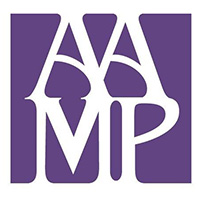 african american museum logo white AAMP lettering on purple background