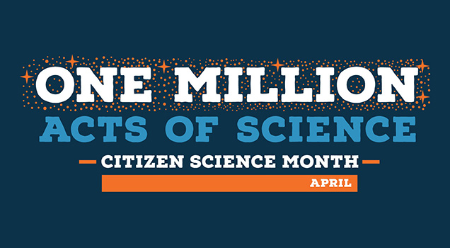 one million acts of science on blue background