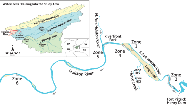 study sites on the Holston River